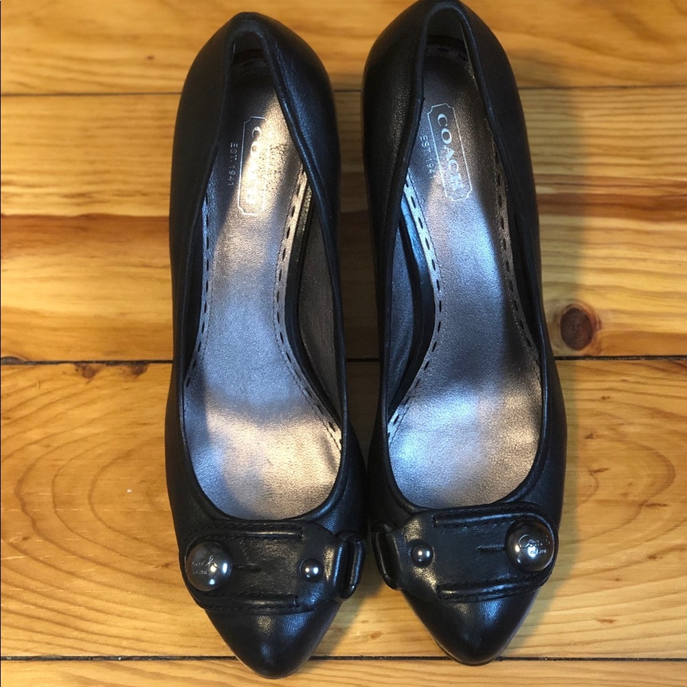 Black leather Coach 3 inch heels